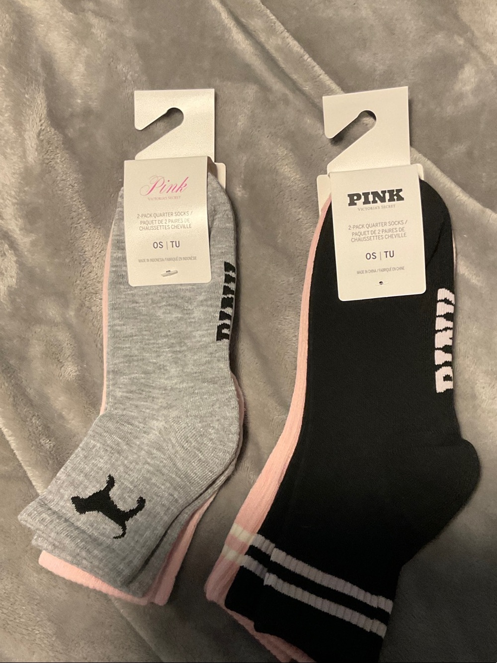 BUNDLE 4 NWT PINK Victoria's Secret Quarter Socks - Black,Gray & Pink (MSRP  $45